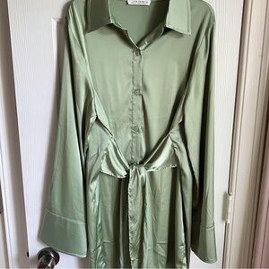 12th Tribe Sage Green Shirt Dress